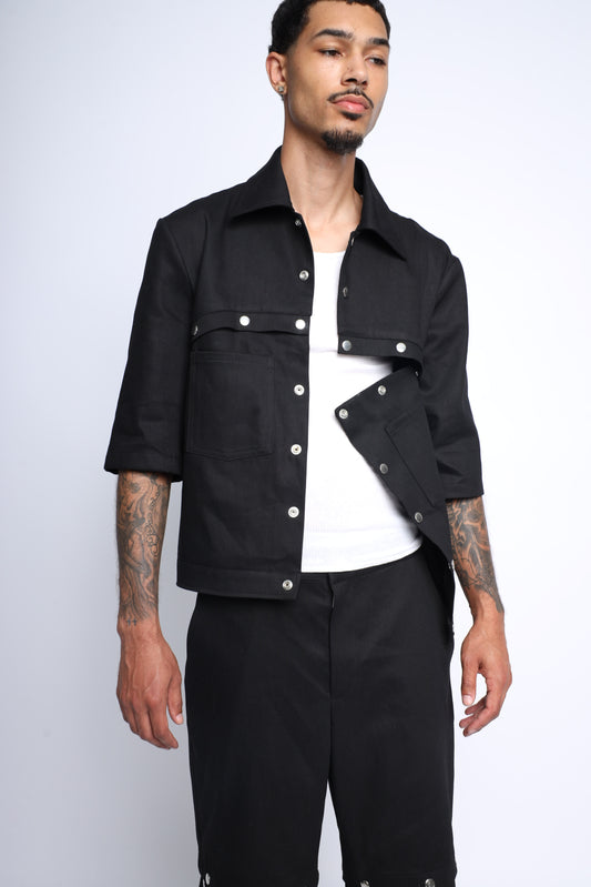 Snap off denim trucker shirt